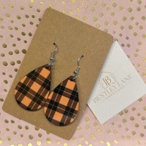 Orange & Black Plaid Earrings #38