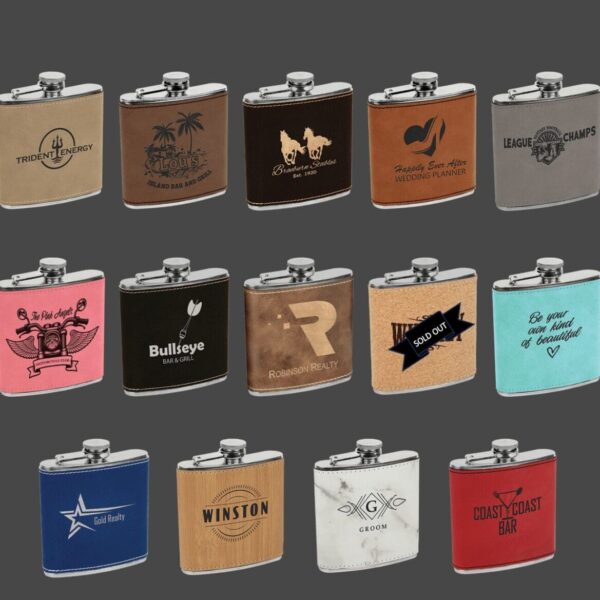 6 oz Leatherette Flasks