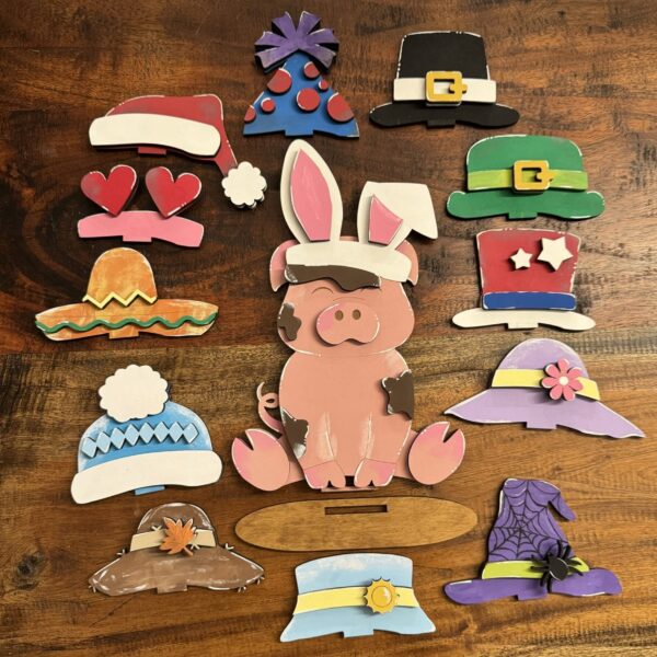 Pig Interchangeable Hats Table/Shelf Sitter