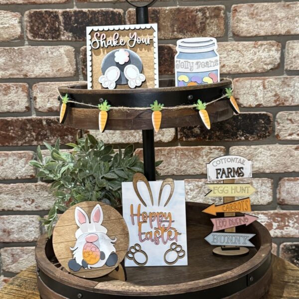 Cottontail Easter Bunny Tiered Tray 6 Piece Set