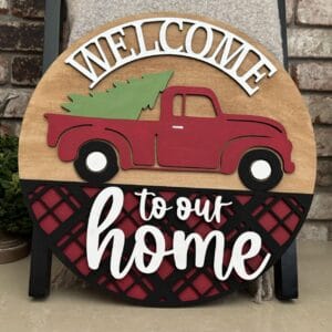 Welcome To Our Home Farmhouse Truck Christmas Door Hanger
