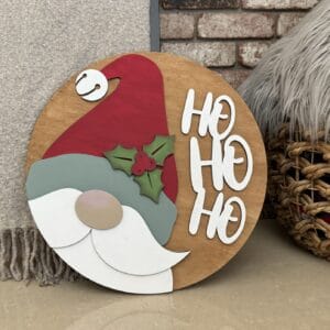 HO HO HO Gnome Santa Christmas Door Hanger