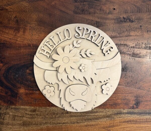 Hello Spring Highland Cow Door Hanger - Image 2