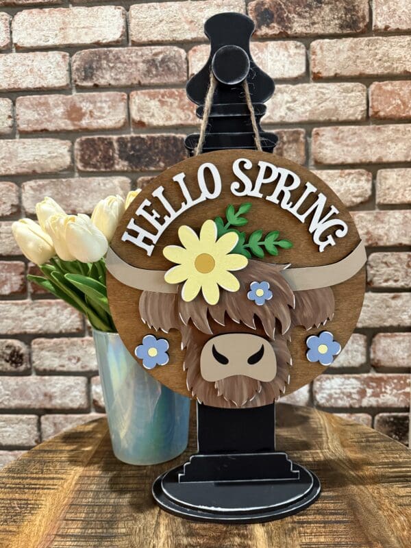 Hello Spring Highland Cow Door Hanger - Image 5