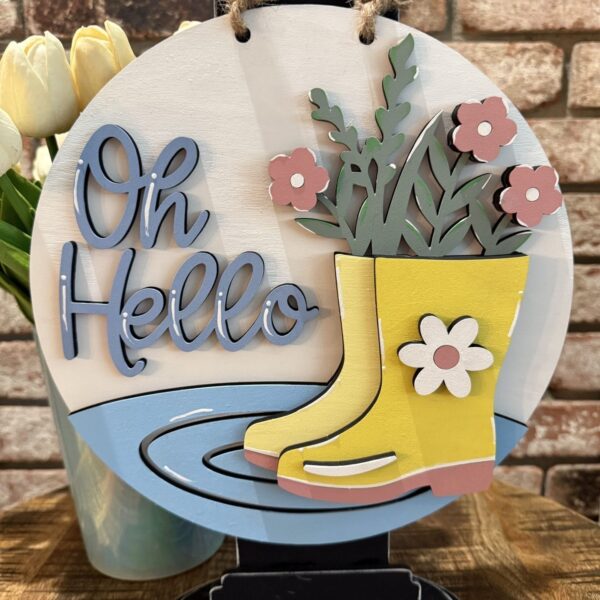 Oh Hello Spring Rain Boots Door Hanger