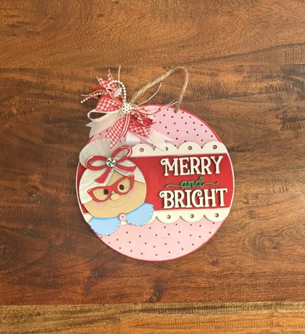 Mrs Claus Merry & Bright Christmas Door Hanger - Image 4