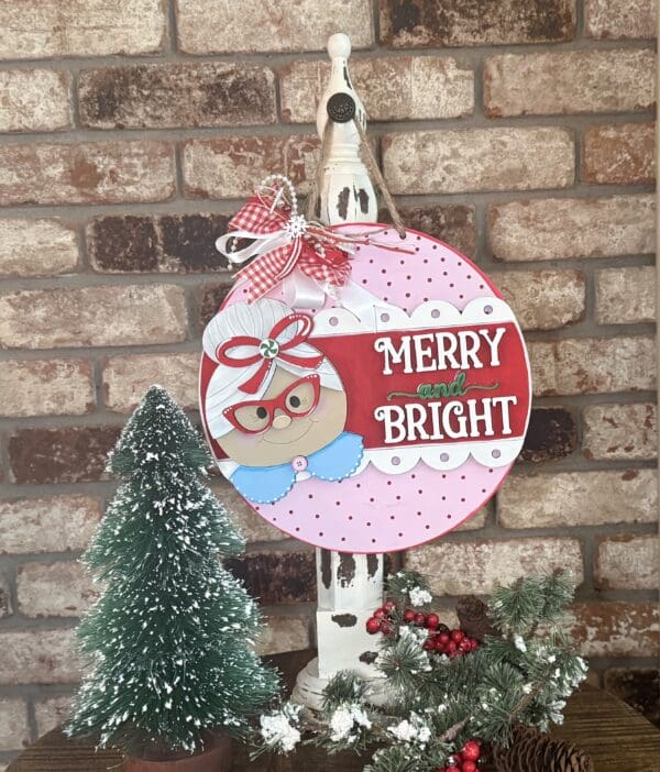 Mrs Claus Merry & Bright Christmas Door Hanger - Image 5