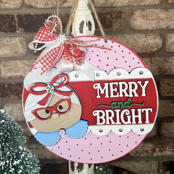 Mrs Claus Merry & Bright Christmas Door Hanger