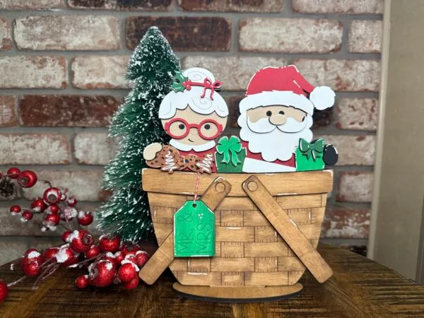 Santa and Mrs Claus For Flower Basket Interchangeable Weave Basket