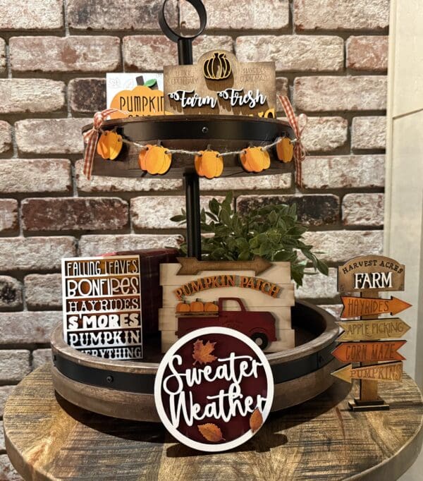 Fall Farm Fresh Pumpkin Tiered Tray 7 Piece Set