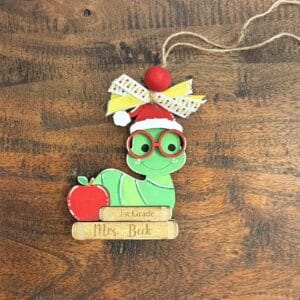 Custom Bookworm Teacher Tag Christmas Ornaments