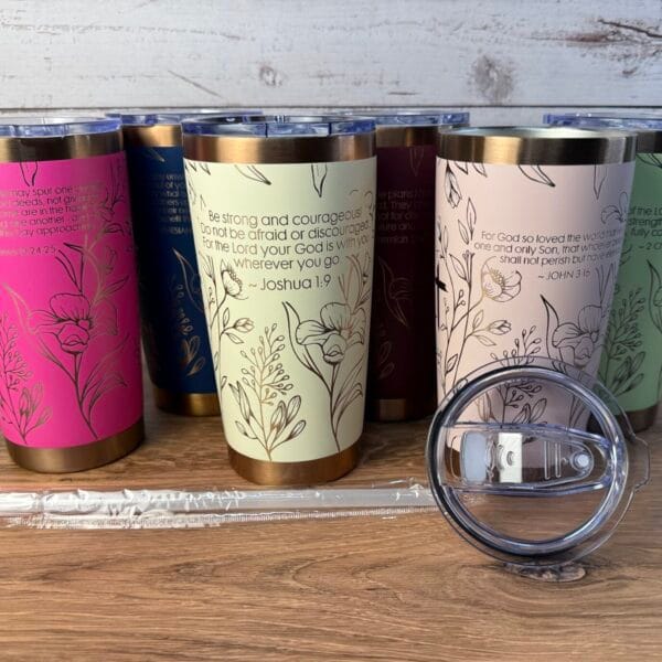 20 oz. Custom Wildflower Bible Verse Insulated Tumbler with Clear Lid