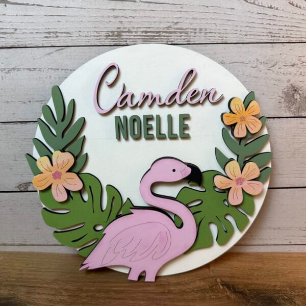 Flamingo Nursery Baby Name Sign Personalized Decor