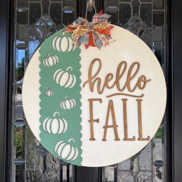 Hello Fall Pumpkin Round Door Hanger