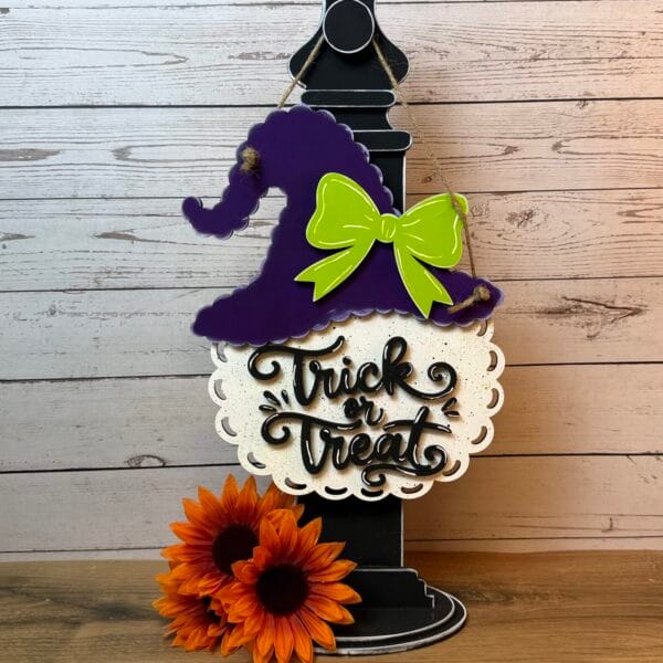 Trick or Treat Witch Hat Pumpkin Door Hanger